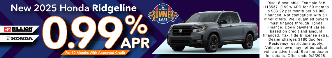 New 2025 Honda Ridgeline RTL