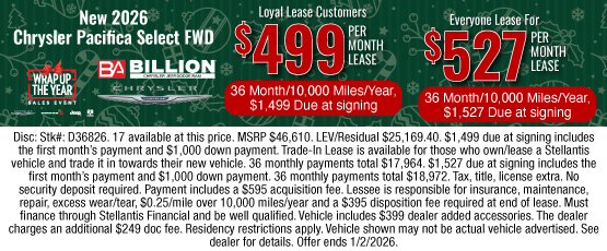 25DEC_BILD_LEASE_NEW 2026 CHRYSLER PACIFICA SELECT