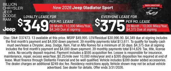 26MAR_BILD_LEASE_NEW 2026 JEEP GLADIATOR SPORT