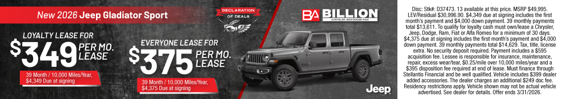 26MAR_BILD_LEASE_NEW 2026 JEEP GLADIATOR SPORT