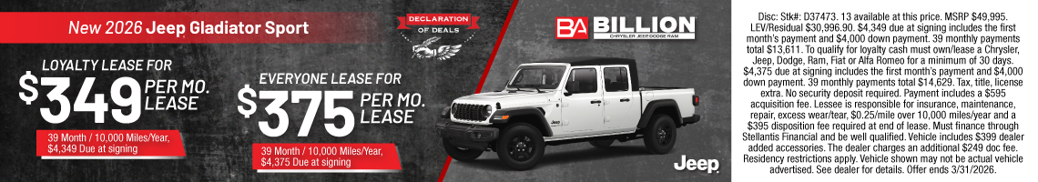 26MAR_BILD_LEASE_NEW 2026 JEEP GLADIATOR SPORT