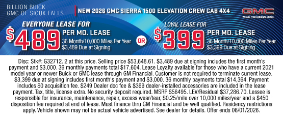 26MAY_BILG_LEASE_NEW 2026 GMC SIERRA 1500 ELEVATION CREW CAB