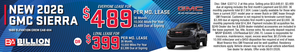 26MAY_BILG_LEASE_NEW 2026 GMC SIERRA 1500 ELEVATION CREW CAB