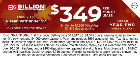 25NOV_BILN_LEASE_NEW 2025 NISSAN PATHFINDER SV