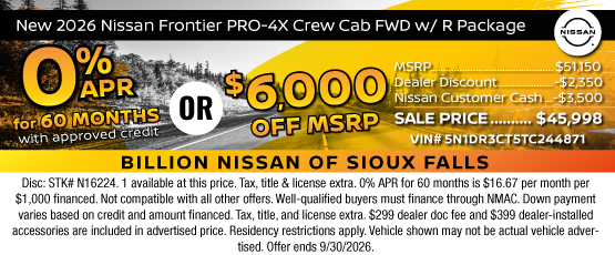 26SEP_BILN_NEW 2026 NISSAN FRONTIER PRO-4X CREW CAB W/R PACKAGE