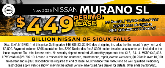 26SEP_BILN_LEASE_NEW 2026 NISSAN MURANO SL