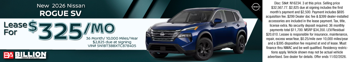 26OCT_BILN_LEASE_NEW 2026 NISSAN ROGUE SV