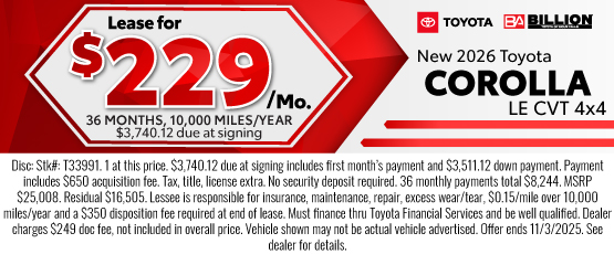 25OCT_BILT_LEASE_NEW 2026 TOYOTA COROLLA LE
