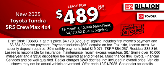 25NOV_BILT_LEASE_NEW 2025 TOYOTA TUNDRA SR5 CREWMAX