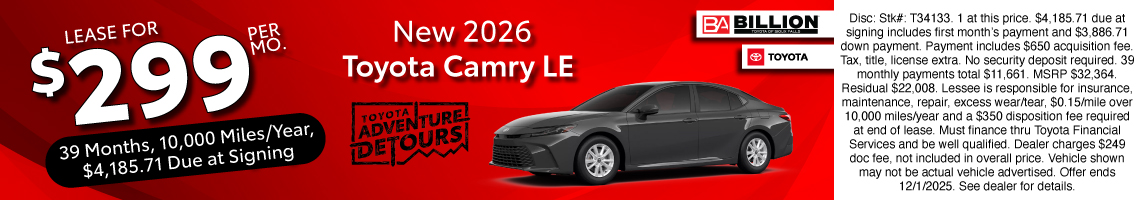 25NOV_BILT_LEASE_NEW 2026 TOYOTA CAMRY LE