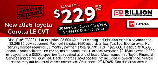 25NOV_BILT_LEASE_NEW 2026 TOYOTA COROLLA LE