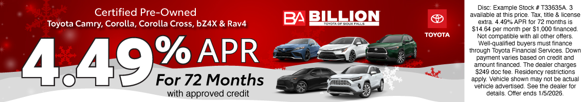 25DEC_BILT_PRE-OWNED TOYOTA CAMRY, COROLLA, COLROLLA CROSS, BZ4X, & RAV4