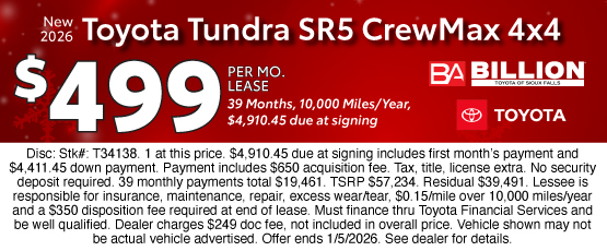 25DEC_BILT_LEASE_NEW 2026 TOYOTA TUNDRA SR5 CREWMAX