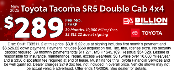 25DEC_BILT_LEASE_NEW 2025 TOYOTA TACOMA SR5 DOUBLE CAB
