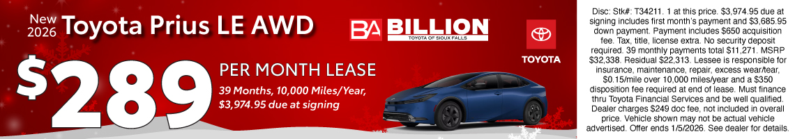 25DEC_BILT_LEASE_NEW 2026 TOYOTA PRIUS LE