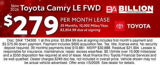 25DEC_BILT_LEASE_NEW 2026 TOYOTA CAMRY LE