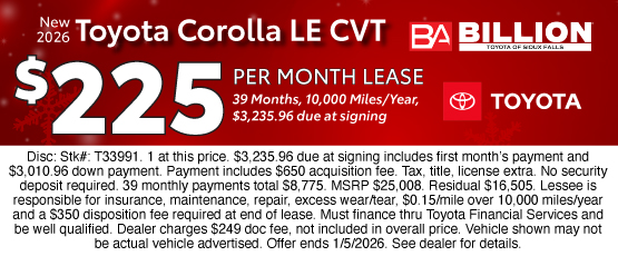 25DEC_BILT_LEASE_NEW 2026 TOYOTA COROLLA LE