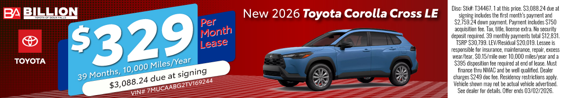 26FEB_BILT_LEASE_NEW 2026 TOYOTA COROLLA CROSS LE