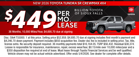 26APR_BILT_LEASE_NEW 2026 TOYOTA TUNDRA SR CREWMAX