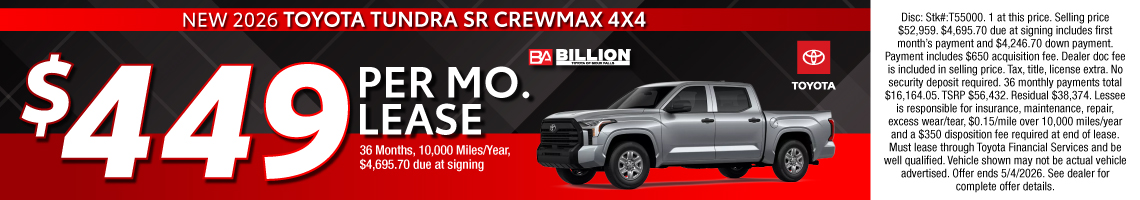 26APR_BILT_LEASE_NEW 2026 TOYOTA TUNDRA SR CREWMAX