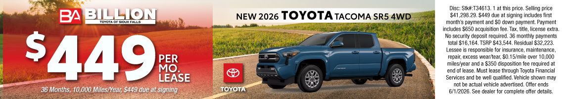 26MAY_BILT_LEASE_NEW 2026 TOYOTA TACOMA SR5