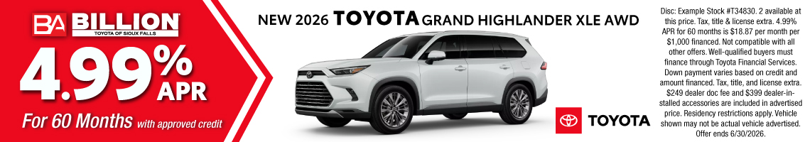 26JUN_BILT_APR_NEW 2026 TOYOTA GRAND HIGHLANDER XLE