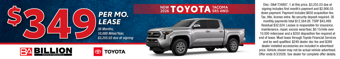 26JUL_BILT_LEASE_NEW 2026 TOYOTA TACOMA SR5