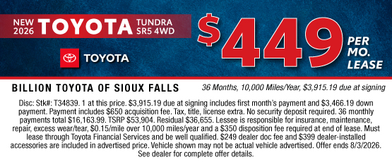 26JUL_BILT_LEASE_NEW 2026 TOYOTA TUNDRA SR5