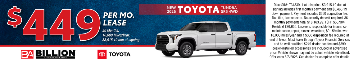 26JUL_BILT_LEASE_NEW 2026 TOYOTA TUNDRA SR5