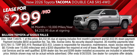 26SEP_BILT_LEASE_NEW 2026 TOYOTA TACOMA DOUBLE CAB SR5