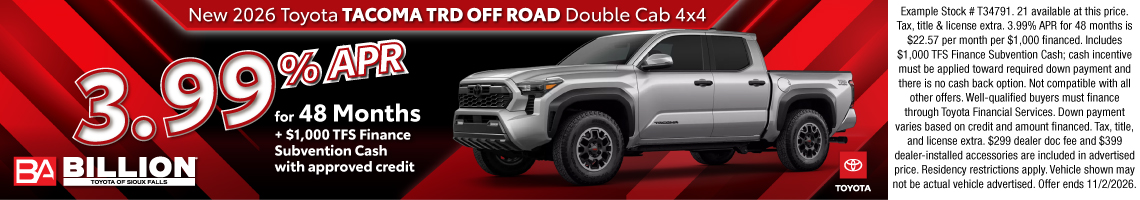 26OCT_BILT_NEW 2026 TOYOTA TACOMA TRD OFF ROAD DOUBLE CAB