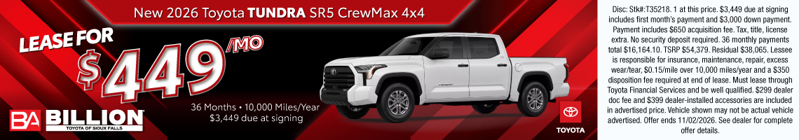 26OCT_BILT_LEASE_NEW 2026 TOYOTA TUNDRA SR5 CREWMAX