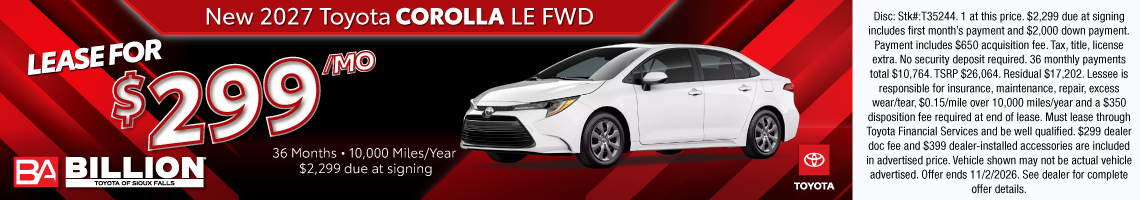 26OCT_BILT_LEASE_NEW 2027 TOYOTA COROLLA LE