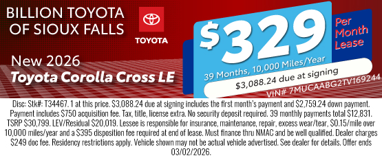 26FEB_BILT_LEASE_NEW 2026 TOYOTA COROLLA CROSS LE