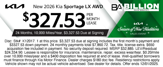 25NOV_BKSC_LEASE_NEW 2026 KIA SPORTAGE LX