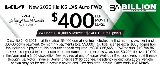 25NOV_BKSC_LEASE_NEW 2026 KIA K5 LXS AUTO