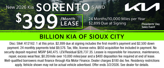 26FEB_BKSC_LEASE_NEW 2026 KIA SORENTO S