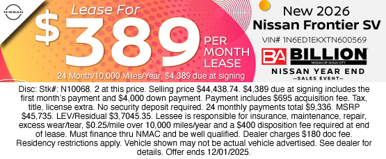 25NOV_BNSC_LEASE_NEW 2026 NISSAN FRONTIER SV