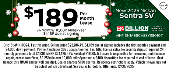 25DEC_BNSC_LEASE_NEW 2025 NISSAN SENTRA SV