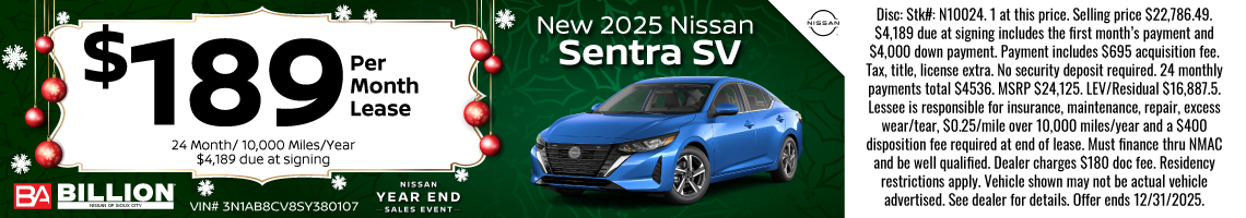 25DEC_BNSC_LEASE_NEW 2025 NISSAN SENTRA SV