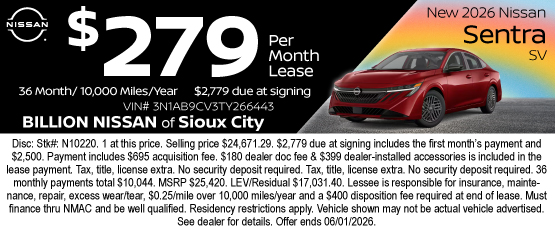 26MAY_BNSC_LEASE_NEW 2026 NISSAN SENTRA SV