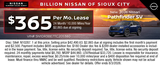 26JUL_BNSC_LEASE_NEW 2026 NISSAN PATHFINDER SV