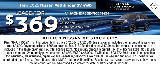 26AUG_BNSC_LEASE_NEW 2026 NISSAN PATHFINDER SV