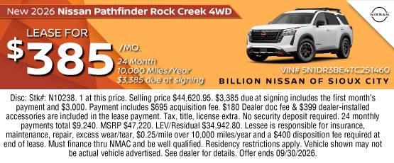 26SEP_BNSC_LEASE_NEW 2026 NISSAN PATHFINDER ROCK CREEK