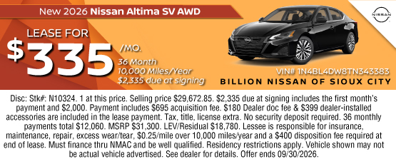 26SEP_BNSC_LEASE_NEW 2026 NISSAN ALTIMA SV