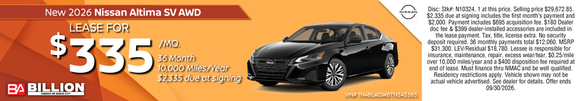 26SEP_BNSC_LEASE_NEW 2026 NISSAN ALTIMA SV