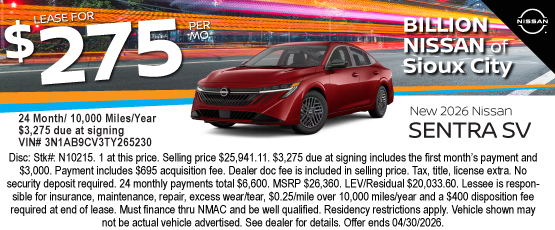 26APR_BNSC_LEASE_NEW 2026 NISSAN SENTRA SV