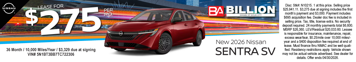 26APR_BNSC_LEASE_NEW 2026 NISSAN SENTRA SV