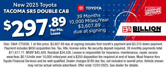 25NOV_BTYC_LEASE_NEW 2025 TOYOTA TACOMA SR5 DOUBLE CAB