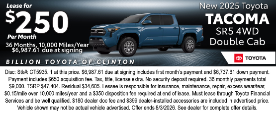 26JUL_BTYC_LEASE_NEW 2025 TOYOTA TACOMA SR5 DBL CAB